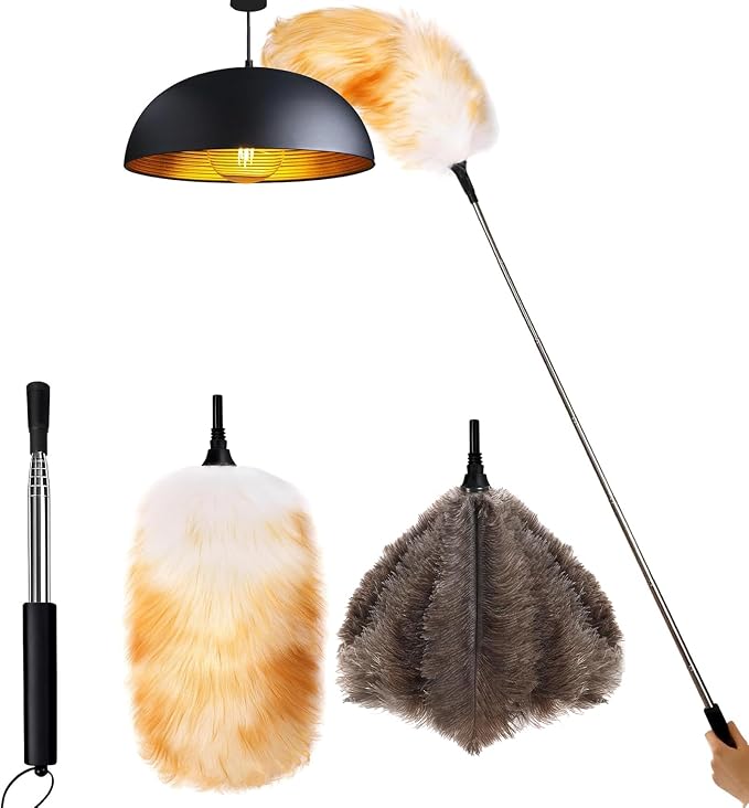 Lambswool Feather Duster with Extension Pole up to 57.5 inch, Extendable by Leories