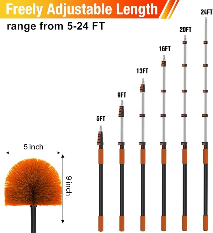 24FT Cobweb Duster with Extension Pole, Spider Web Brush - Image 3
