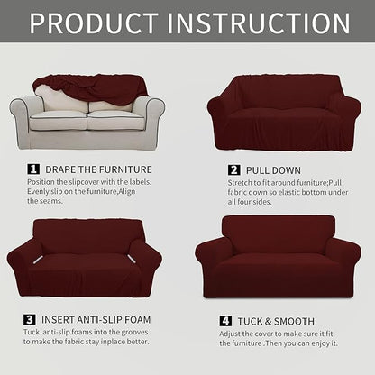 Easy-Going Stretch Chair Sofa Slipcover 1-Piece Couch Sofa Cover Furniture Protector Soft with Elastic Bottom for Kids, Pet. Spandex Jacquard Fabric Small Checks (Chair, Wine)