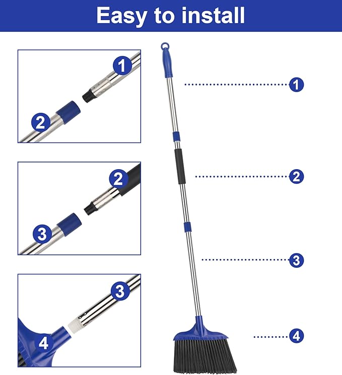 Kefanta 4 Pack Heavy Duty Broom Indoor/Outdoor Commercial Brooms Angle Broom 53 - Image 6