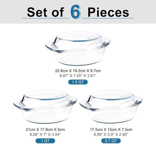 Set of 6 Pieces Round Tempered Glass Casserole Dish - Image 2