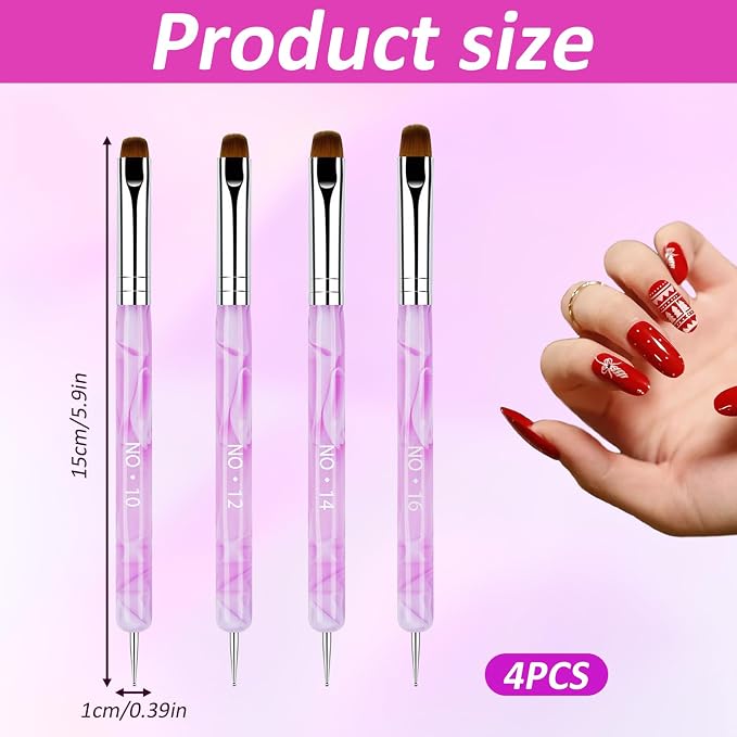 4Pcs Professional Nail Art Brushes Set, French Tip Brush & Nail Polish Clean Up - Image 2