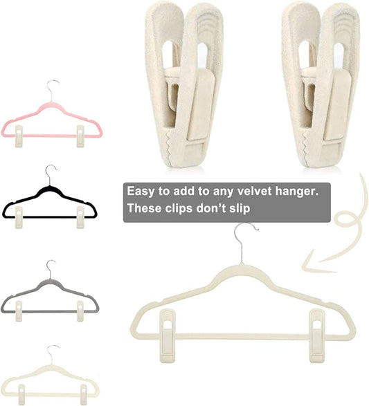 Beige Velvet Hangers, Non-Slip Velvet Clips - Image 2
