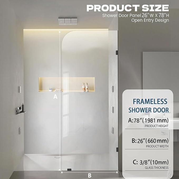 Frameless Shower Door, 3/8" Glass Shower Doors - Image 2