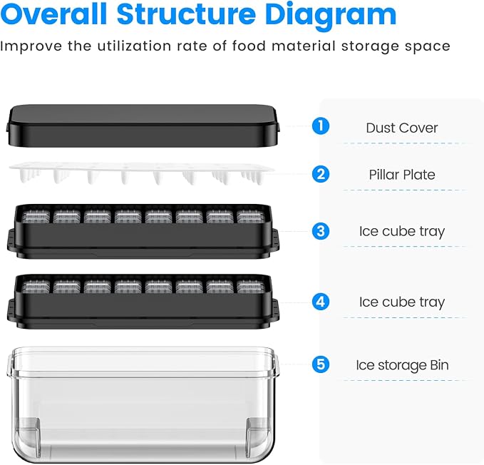 Ice Cube Tray with Lid and Bin, PHINOX 64 pcs Ice Trays - Image 6