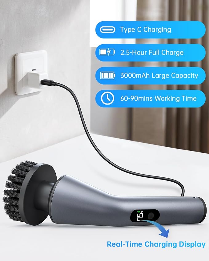 VICNOVA Electric Spin Scrubber, IPX7 Waterproof 2-Speed, Extendable Long Handle - Image 7