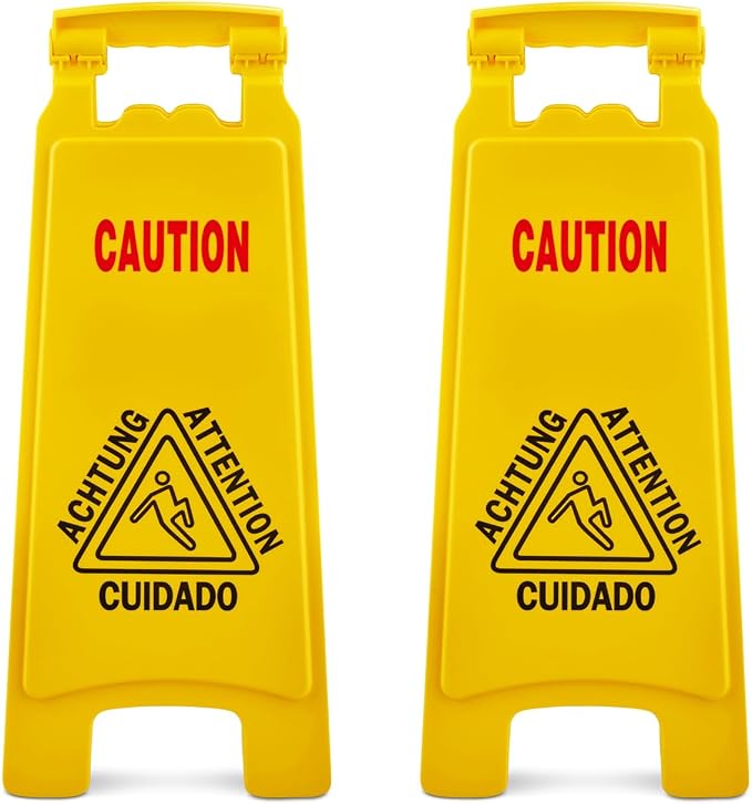 Wet Floor Sign, Slippery When Wet A-Frame Caution Sign, Bright Yellow 2 PACK by PlasticPrince