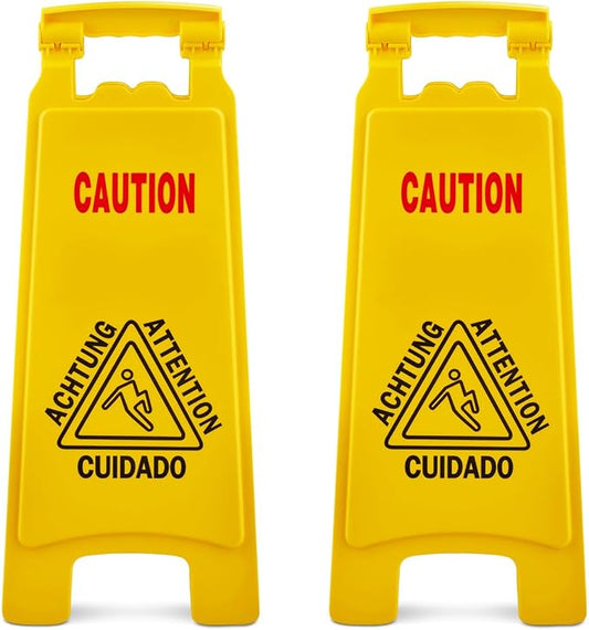 Wet Floor Sign, Slippery When Wet A-Frame Caution Sign, Bright Yellow 2 PACK by PlasticPrince