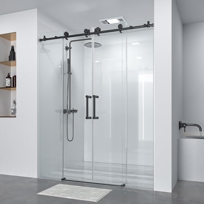 Double Sliding Shower Door 60" W x 74" H, Frameless Shower Enclosure 5/16" by MersvitonShowerDoor
