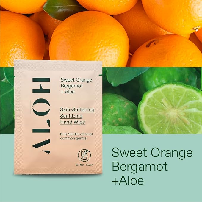 ALŌH Skin - Softening Sanitizing Hand Wipes – Sweet Orange Bergamot - 1 Box of - Image 2