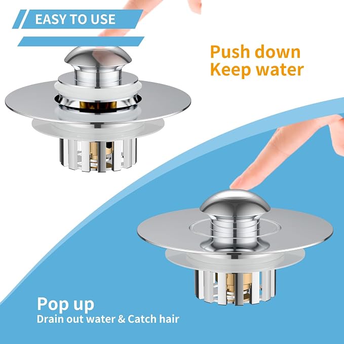 Universal Tub Stopper for Bathroom Sink & Bathtub Drain, 2-in-1 Pop Up Drain - Image 2