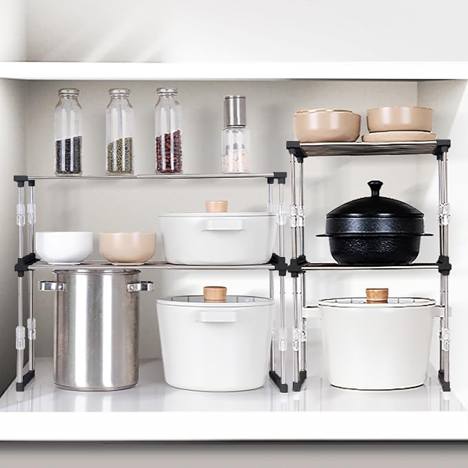 carrotez Expandable Cabinet Organizer, Stackable Kitchen Counter Shelf - Image 2
