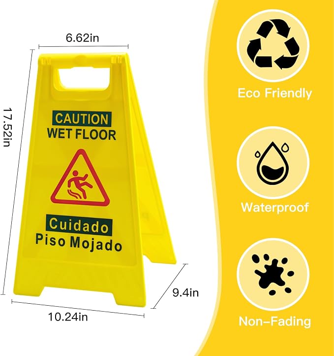 2-Pack Caution Wet Floor Sign, 17.5" Height, Bright Yellow, Double-Sided - Image 2