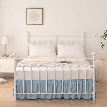Bed Skirt Queen Size Ruffled Bed Skirt with Split Corners, 16 Inch Drop Dust Ruffle Bed Skirts with Platform, Gathered Style, 100% Microfiber, Grayish Blue