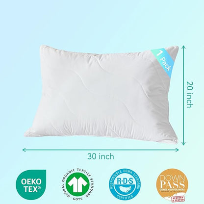 Three Geese White Goose Feather Down Pillows Queen Size Set of 1-100% Cotton, Medium Firm,Soft Support