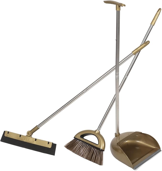 FRCOLOR Broom Dustpan Gold Broom Scraper Set Long Handle Dustpan by FRCOLOR