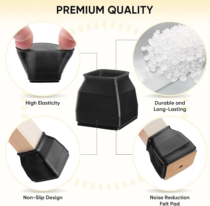 BALEINE 24 Pack Silicone Chair Leg Floor Protectors, Stool Leg Protectors Cap - Image 2