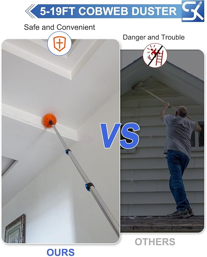 26FT Reach Cobweb Duster, Outdoor Spider Web Cleaner Brush - Image 2