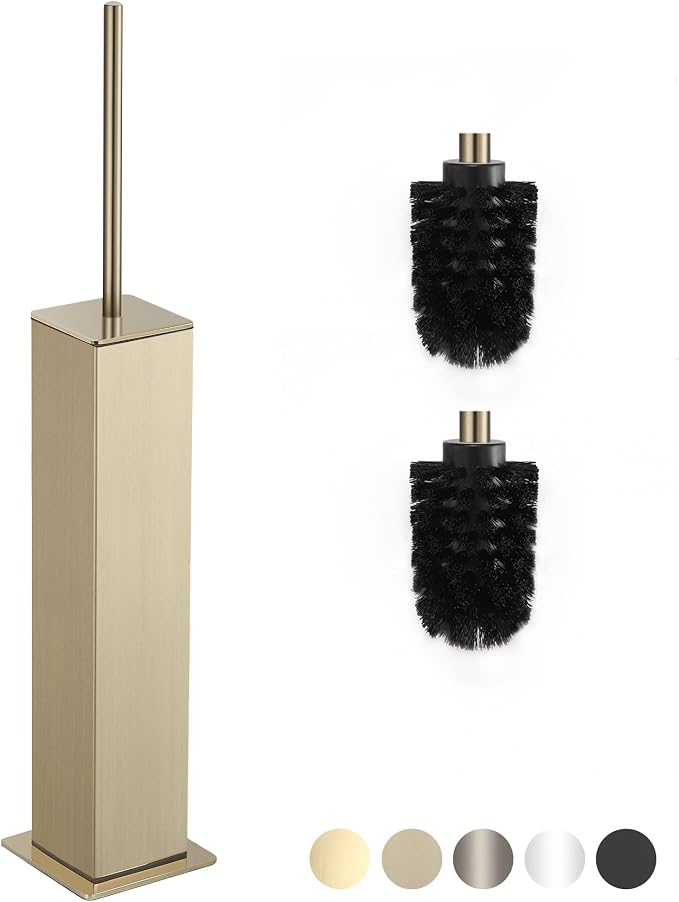 BVL Toilet Brush and Holder Set Brushed Gold Stainless Steel 304 Square - Image 2