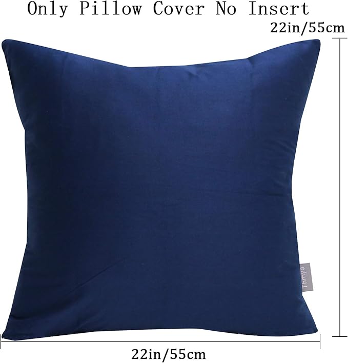 Thmyo 4-Pack 100% Cotton Comfortable Solid Decorative Throw Pillow Case Square Cushion Cover Pillowcase Sublimation Blank Pillow Covers Christmas DIY Throw Pillowcase(22x22inch/55x55cm,Midnight Blue)