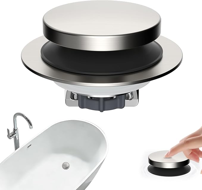 Hibbent 3 in 1 Metal Bathtub Drain Stopper, Universal Pop Up Tub Stopper by Hibbent