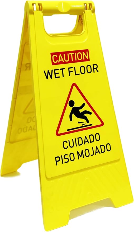 1-Pack Caution wet floor sign, 24 in. Height, Bright Yellow Double-Sided by Unknown