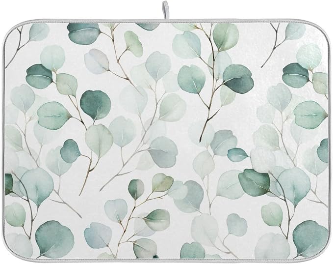 Green Leaves Dish Drying Mat 18x24 by Wamika