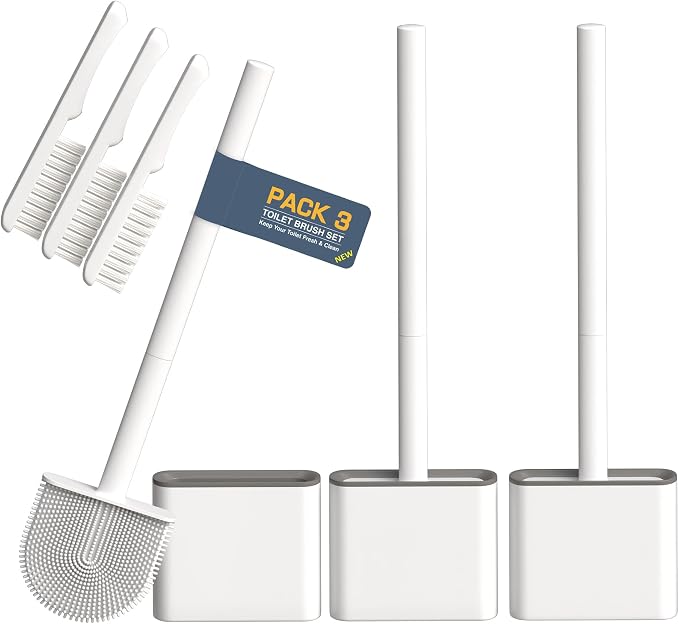 3 Pack Silicone Toilet Brushes & Holders– Includes 3 Crevice Brushes by Unknown