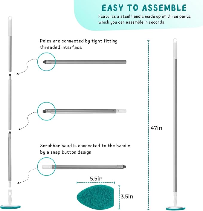 Shower Scrubber with Long Handle, Bathroom Tub and Tile Cleaning Tool with 6 - Image 7