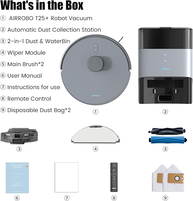 AIRROBO T25+ Robot Vacuum and Mop Combo, 5500Pa Suction, Pet Area Smart Boost - Image 9