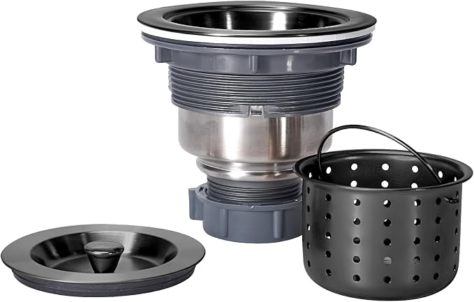 Kitchen Sink Drain 3-1/2 Inch Black Sink Drain Assembly Kit, Removable Deep by KONE