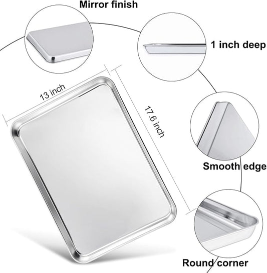 TeamFar Stainless Steel Baking Sheet, 17.6 x 13 x 1inch Half Baking Pan Cookie - Image 2