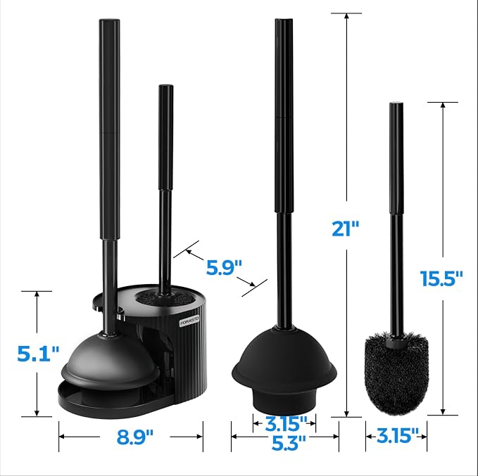 2Pack 2 in 1 Toilet Brush and Plunger Set, Extended Handle Plunger, Toilet Bowl - Image 6