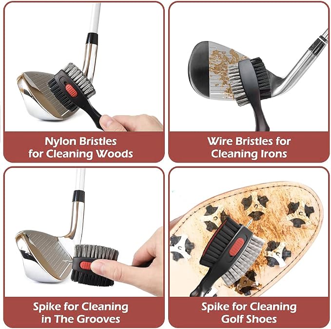THIODOON 2 Pack Golf Club Brushes and Groove Cleaner 2 ft Retractable Zipline - Image 4