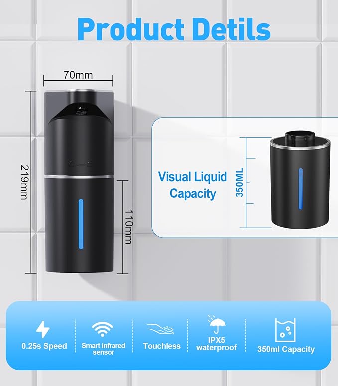 Automatic Soap Dispenser, Touchless Hand Wall Mount Rechargeable 3 Gear - Image 2