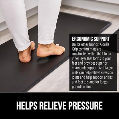 GORILLA GRIP 2 Pack Comfortable Cushioned Kitchen Mats for Floor, 17x29 + 17x59, Waterproof and Stain Resistant, 1/2 Inch Thick Soft Ergonomic Standing Desk Anti Fatigue Mat, Foam Supports Feet, Black