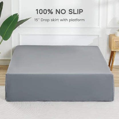 SONIVE Queen Bed Skirt,15" Drop Pleated Dust Ruffle,Classic Tailored Easy Fit Brushed Microfiber Skirts Hotel Quality Shrinkage & Fade Resistant Grey