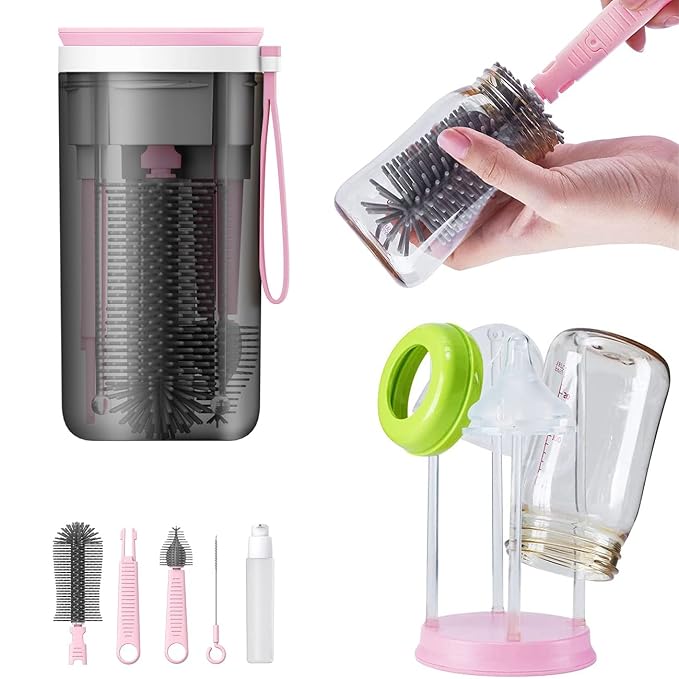 Baby Bottle Drying Rack for Travel, Portable Drying Rack and Bottle Brush Set by KlirAir