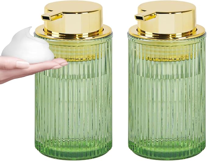 Green Foaming Soap Dispenser, 12 Oz Glass Foaming Hand Soap Dispenser by Tonxus