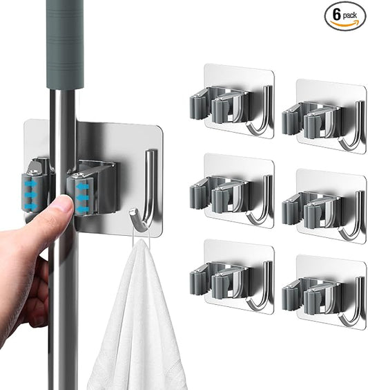 Mop Broom Holder No Drill, Mop Broom Organizer Wall Mounted Heavy Duty by HOMEASY