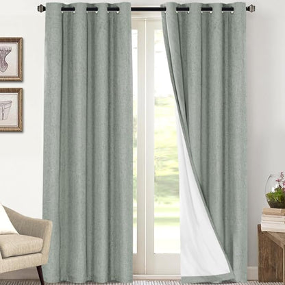 PrinceDeco Blackout Curtains 108 Inches Long 2 Panels Set for Bedroom Solid Thermal Insulated with White Liner Grommet Room Darkening Curtains & Drapes Luxury Decor for Living Room Nursery,Green Bay