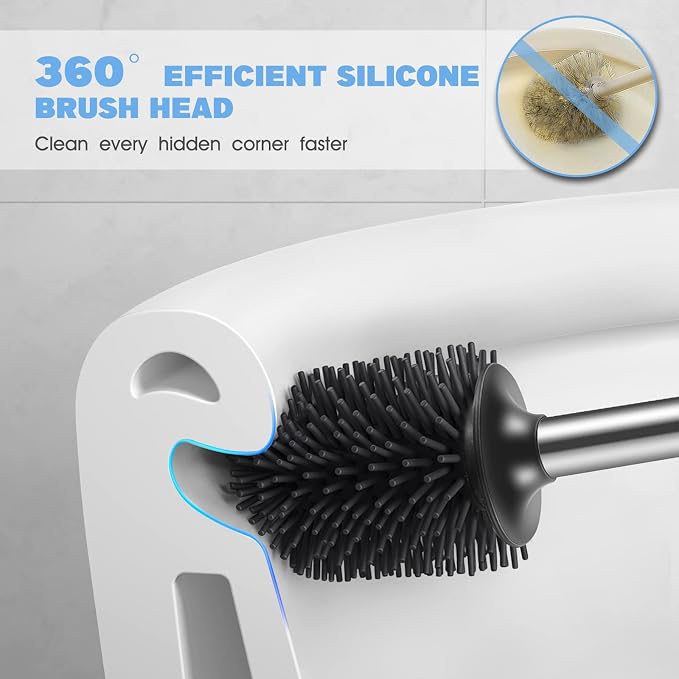 HAMITOR Toilet Bowl Brush Holder Set: Silicone Stainless Steel Deep Cleaning - Image 3