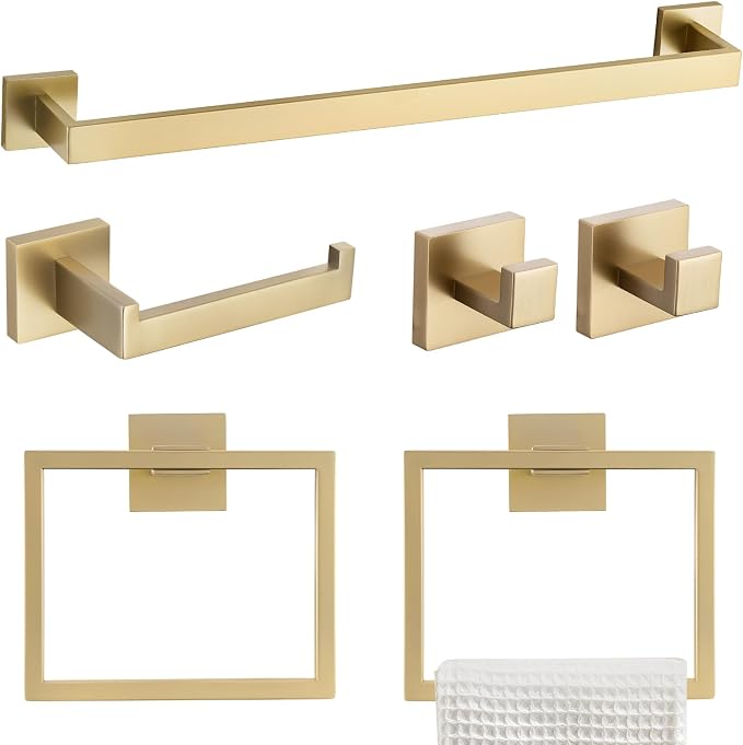 TQKAG 6-Piece Bathroom Towel Bar Sets Brushed Gold 23.6 inch Towel Bar by TQKAG
