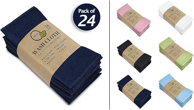 Softolle 100% Cotton Washcloths 24 Pack Soft, Highly Absorbent Washcloth - Image 2