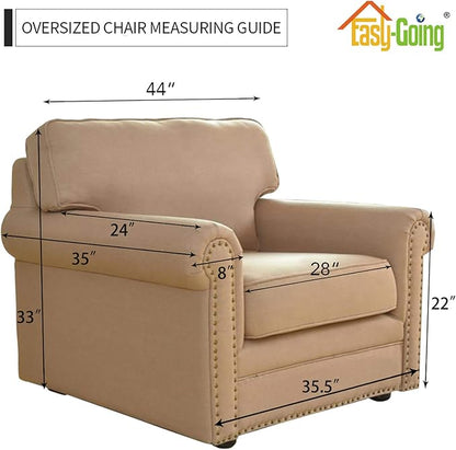 Easy-Going Stretch Oversized Chair Sofa Slipcover 1-Piece Couch Sofa Cover Furniture Protector Soft with Elastic Bottom for Kids Spandex Jacquard Fabric Small Checks Natural