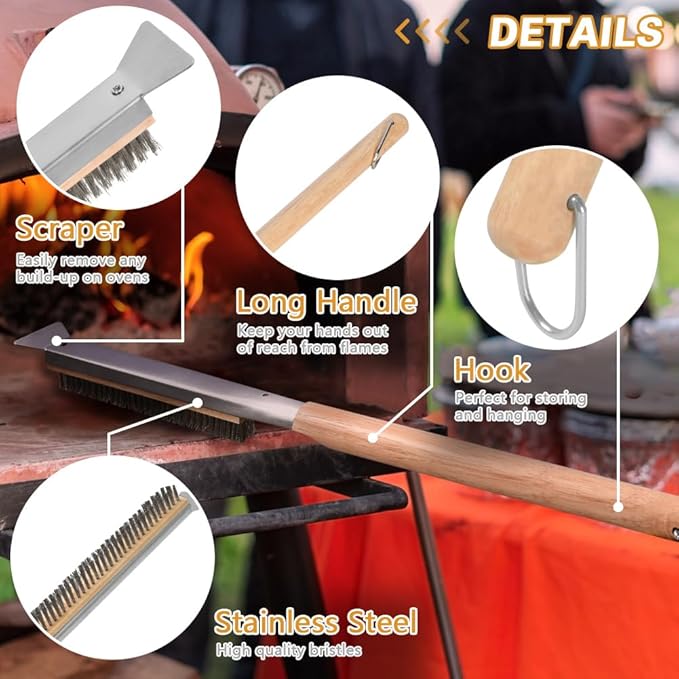 Pizza Oven Brush, BBQ Grill Cleaning Brush Non Scratch Heat Proof Stainless - Image 3