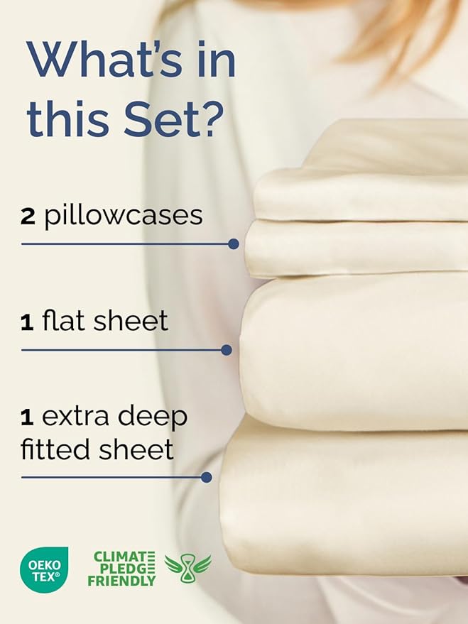 Extra Deep Pocket Cal King Sheets - 4 Piece Breathable & Cooling Bed Sheets - Hotel Luxury Bed Sheet Set - Soft, Wrinkle Free & Comfy - Easily Fits Extra Deep Mattresses - Deep Pocket Off White Sheets