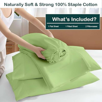 NON Sticky cotton Queen Size Sleeper Sofa Sheets, 4 Piece Egyptian Cotton Bed Sheet Set for Sofa Bed, 7" Deep Pocket for Pull Out Couch Mattress, 60" x 75", Sage Solid, Soft & Breathable