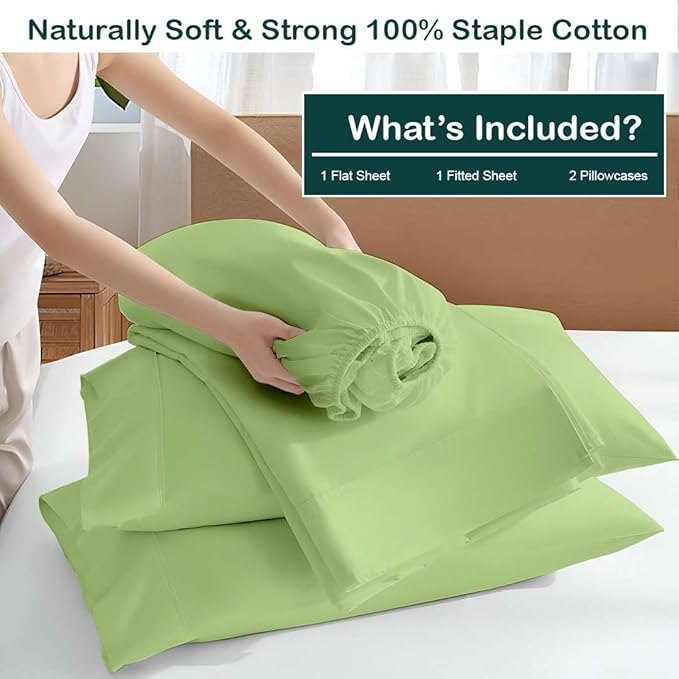 NON Sticky cotton Twin Size Sleeper Sofa Sheets, 4 Piece Egyptian Cotton Bed Sheet Set for Sofa Bed, 7" Deep Pocket for Pull Out Couch Mattress, 39" x 75", Sage Solid, Soft & Breathable