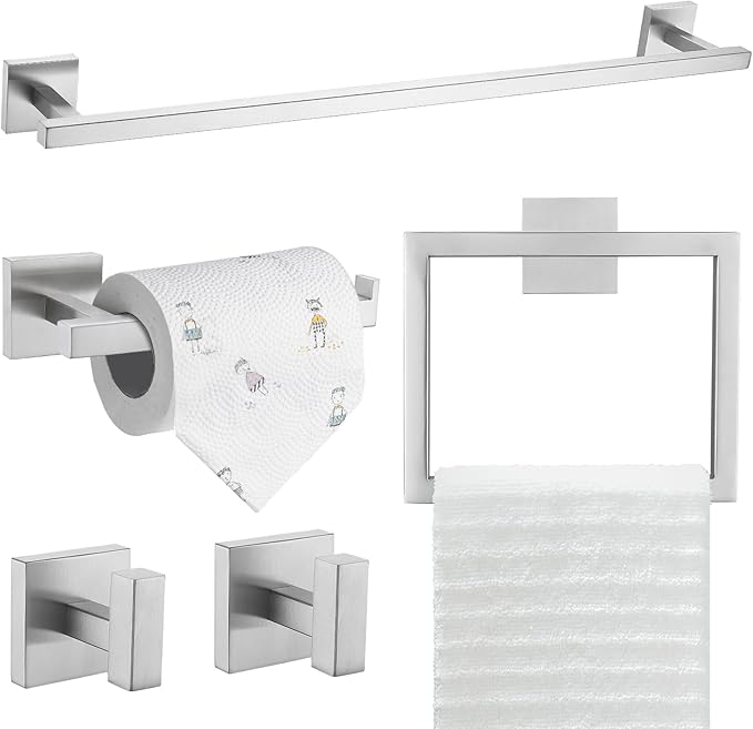 TQKAG 5-Piece Bathroom Hardware Set Brushed Nickel Classic Wall Mounted SUS304 by TQKAG